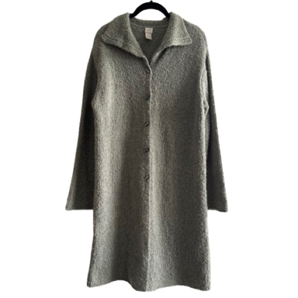 J. Jill Longline Flap Collar Acrylic Wool Blend Cardigan Sweater Lagenlook Green